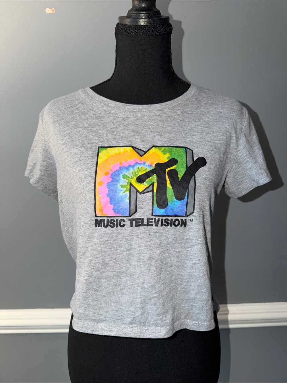 MTV Vintage Rainbow Tie-Dye Logo Tee - Gray